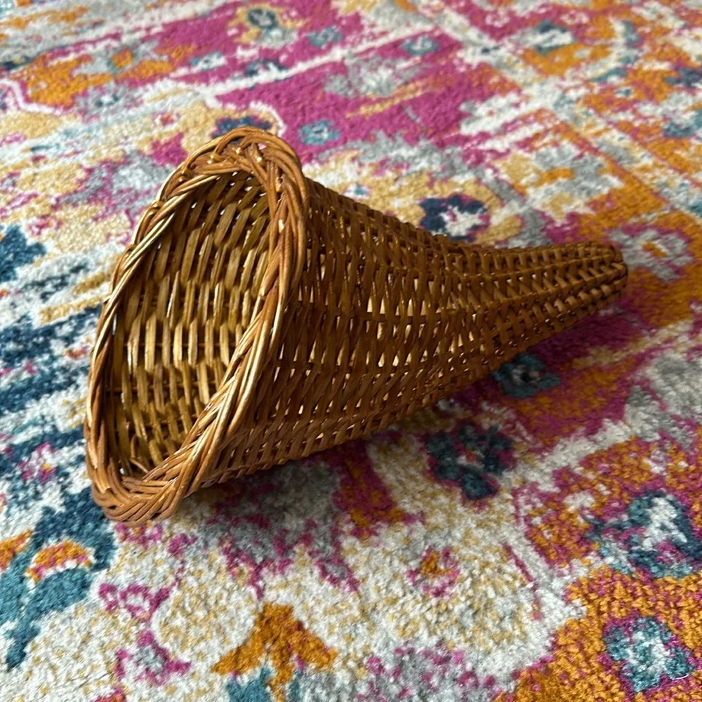 Vintage wicker cornucopia basket of plenty fall home decor